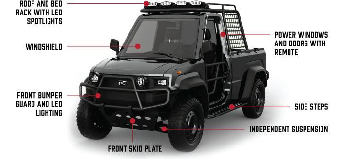 73.6V 10.5KW 2 asientos Cabina integral de chapa de metal camionetas eléctricas con ángulo de salida ≥ 35°